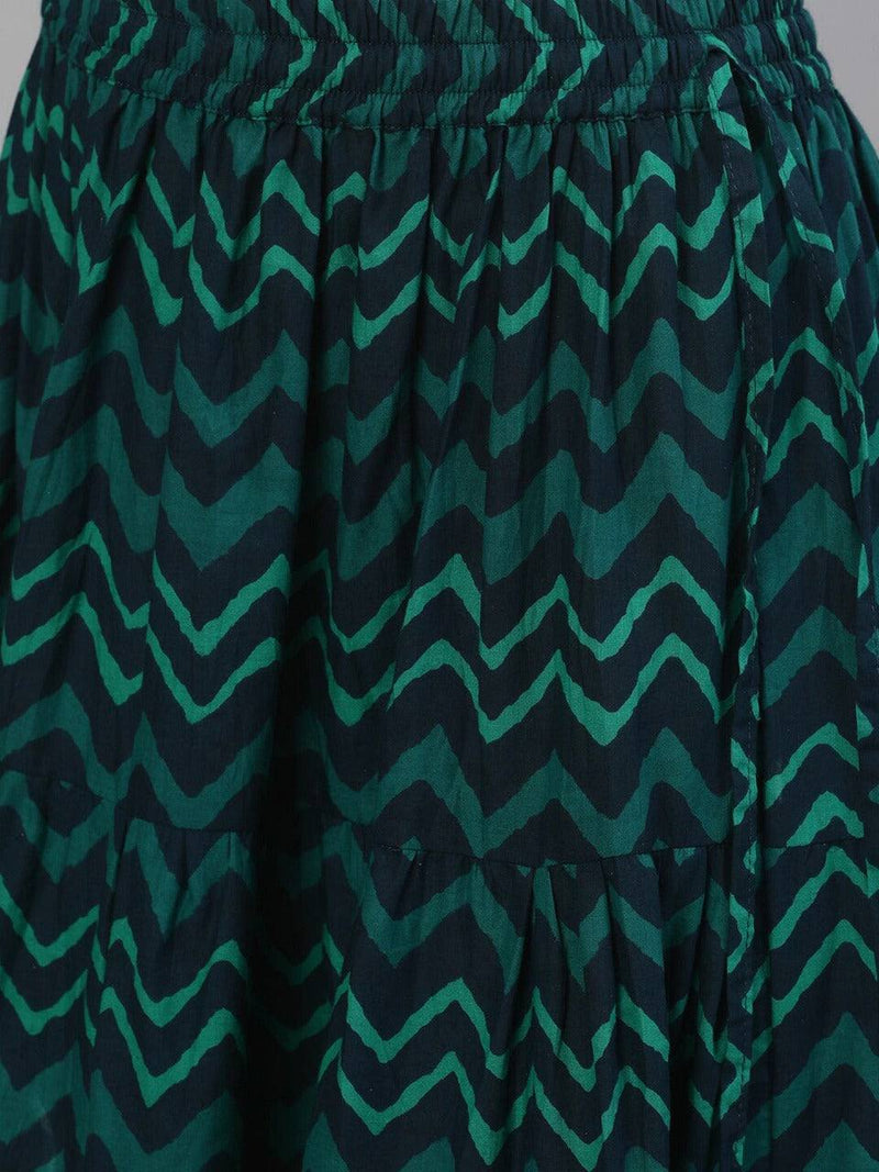 Blue and Green Kurta Skirt Set - Ria Fashions