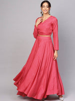 Fuchsia Pink Long Sleeve Lehenga - Ria Fashions