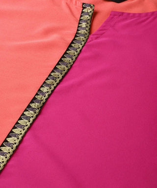 Crepe Orange-Pink Kurta Palazzo Set - Ria Fashions