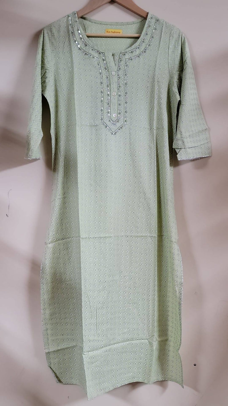 Premium Cotton Printed Kurta With Resham - Ria Fashions