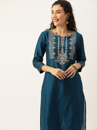 Teal Embroidered Kurta with Trouser