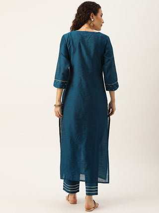 Teal Embroidered Kurta with Trouser