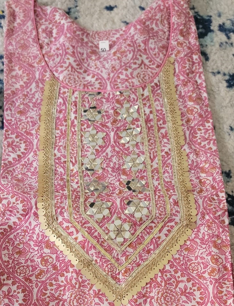 Pink Embroidered Cotton Kurta Pant Set