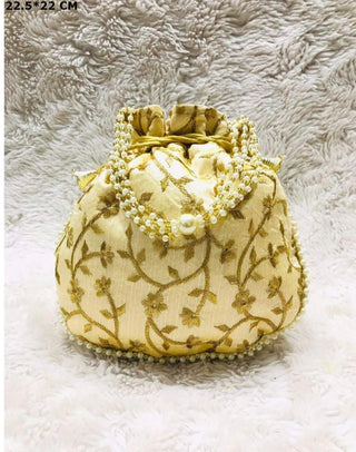 Yellow & Golden Embroidered Potli Bag