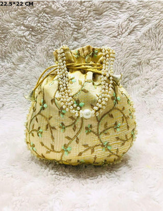 Yellow & Golden Embroidered Potli Bag