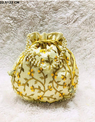 Golden & Yellow Embroidered Potli Bag