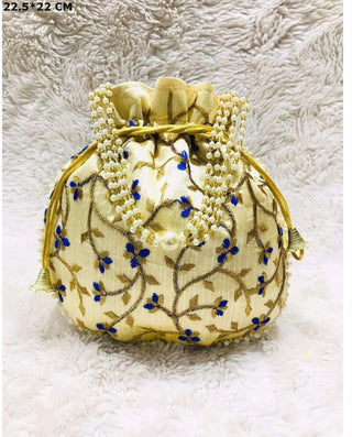 Golden & Blue Embroidered Potli Bag
