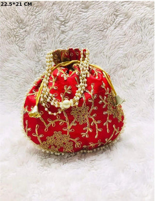 Red Embroidered Potli Bag