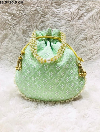 Pista Green Embroidered Potli Bag