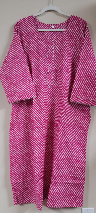 Pink Premium Cotton Stripe Print Short Kurta