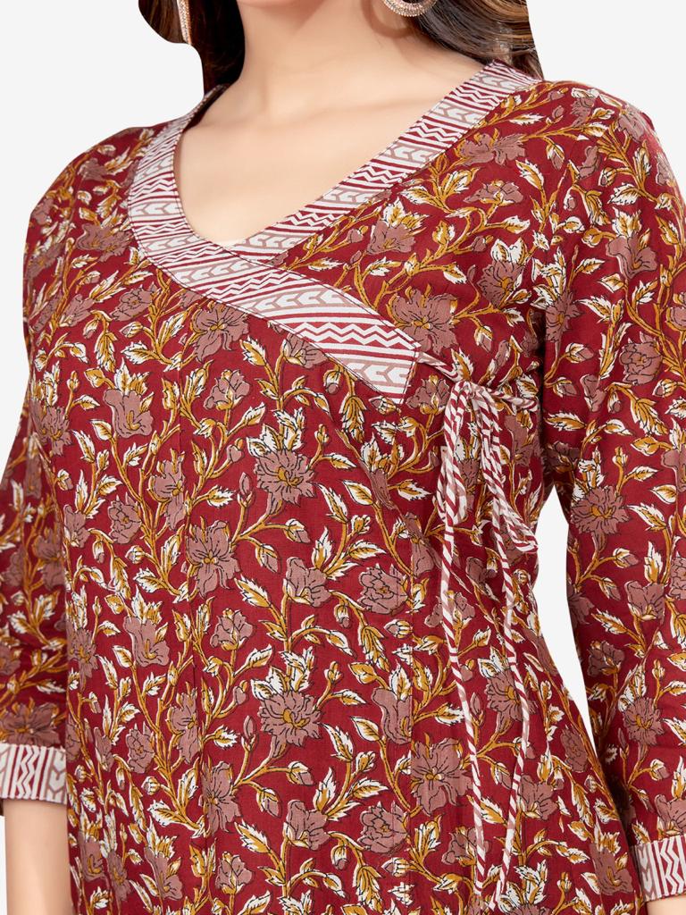Premium Cotton Angrakha Style Kalamkari Print Short Kurti