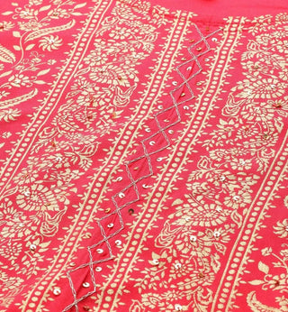 Pink Viscose Rayon Printed Suit Set with Dupatta