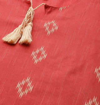 Cotton Red Geometric Print Straight Cut Kurta