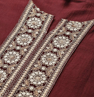 Maroon Silk Embroidered Suit Set with Dupatta