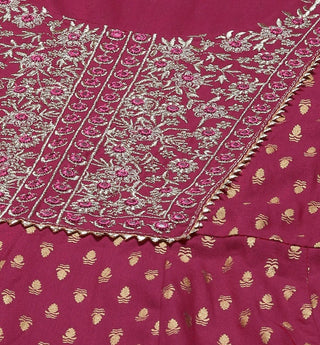 Pink Rayon Anarkali Embroidered & Printed Suit Set with Dupatta