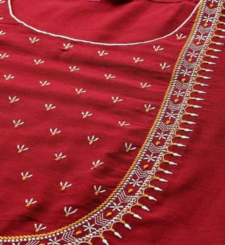 Maroon Silk Blend Embroidered Kurta Palazzo Set with Cotton Blend Dupatta