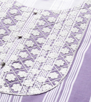 Lavender Silk Blend Embroidered Kurta Palazzo Set with Organza Dupatta