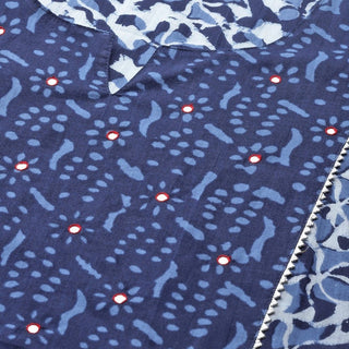 Cotton Blue Ethnic Motif Print Suit Set with Dupatta