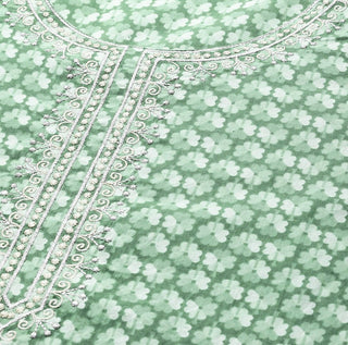 Green Cotton Floral Print Straight cut Kurta
