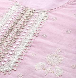 Light Pink Cotton Embroidered Kurta Palazzo Set with Silk Chiffon Dupatta
