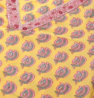 Yellow Cotton Straight cut Ethnic Motif Printed Kurta