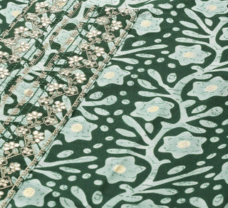 Green Cotton Straight cut Floral Print Zardozi Kurta