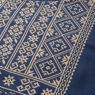 Blue Viscose Rayon Gold Print Straight cut Kurta