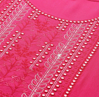 Pink Cotton Silk Mirror Work Embroidered A Line Kurta