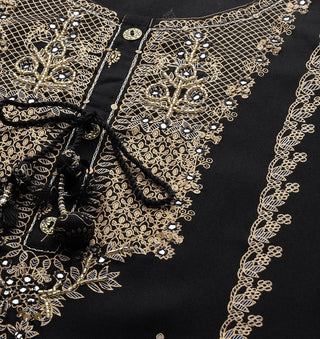 Black Cotton Embroidered Sharara Set with Dupatta