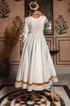 White Cotton Angrakha Anarkali Suit Set - Ria Fashions