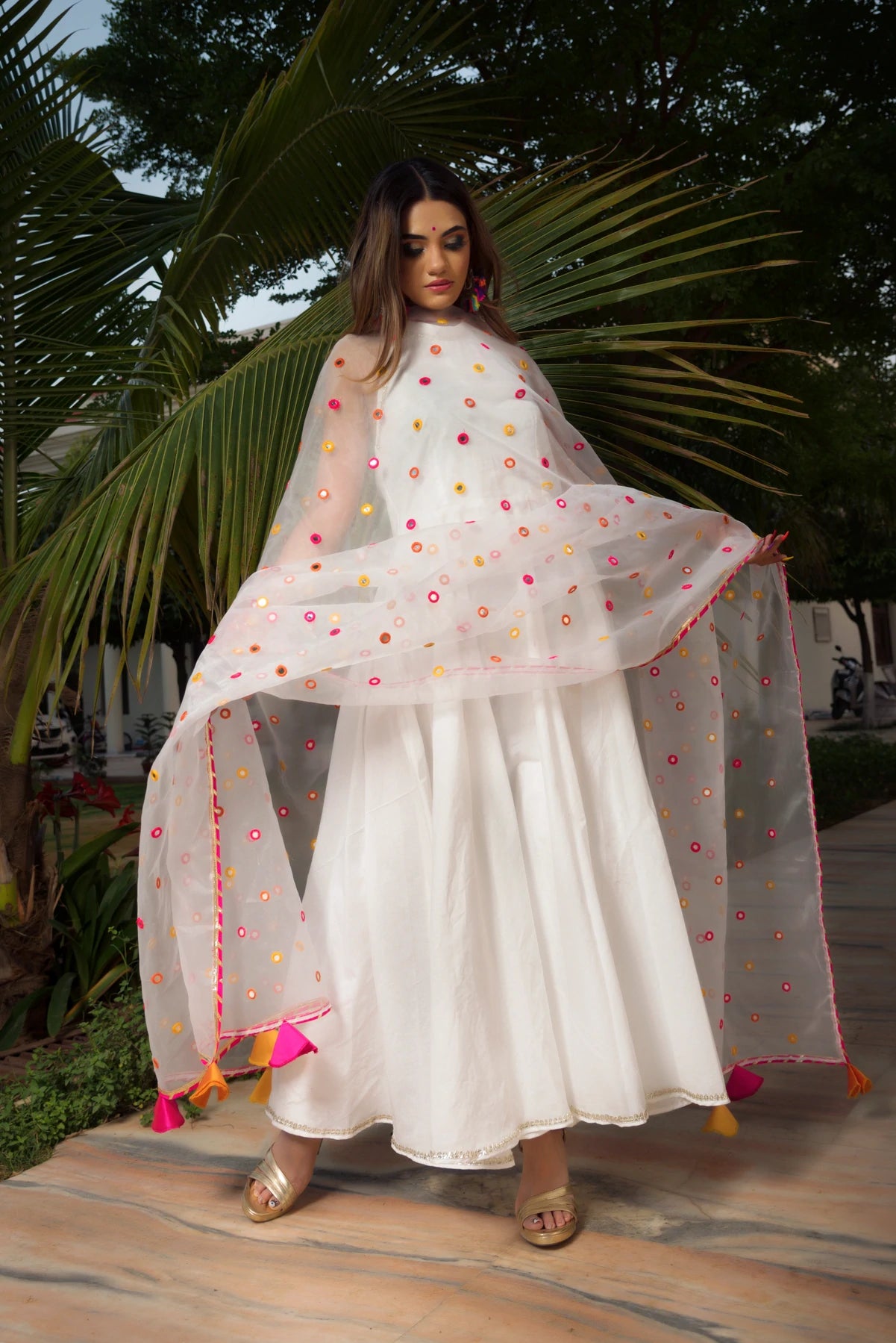 Cotton Solid White Anarkali Suit Set