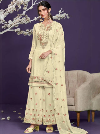 Yellow Georgette with Thread & Sequins Embroidered Sharara Set with Dupatta
