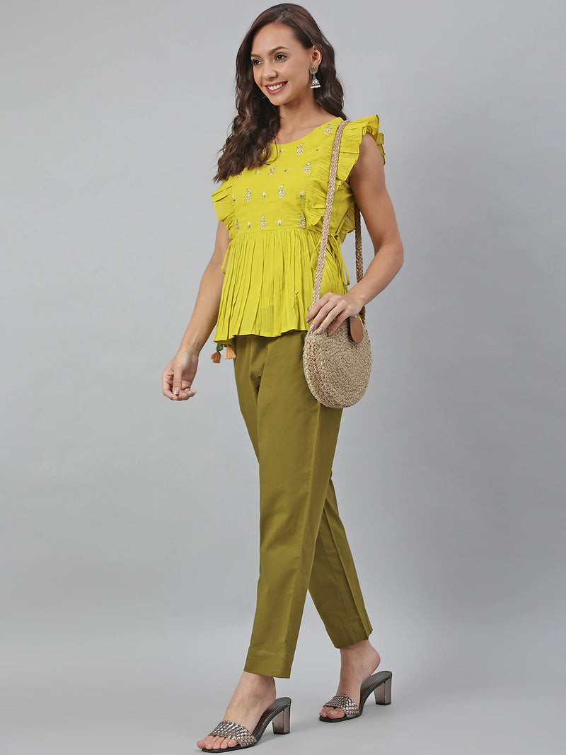 Cotton Yellow Embroidered Top/Tunic