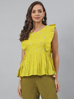 Cotton Yellow Embroidered Top/Tunic