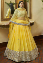 Yellow Mirror Embroidered Lehenga Set - Ria Fashions