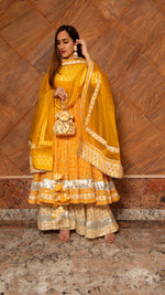 Cotton Yellow Bandhani Print Anarkali Palazzo Set with Organza Dupatta