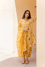 Cotton Yellow Printed Suit Set with Doriya Dupatta