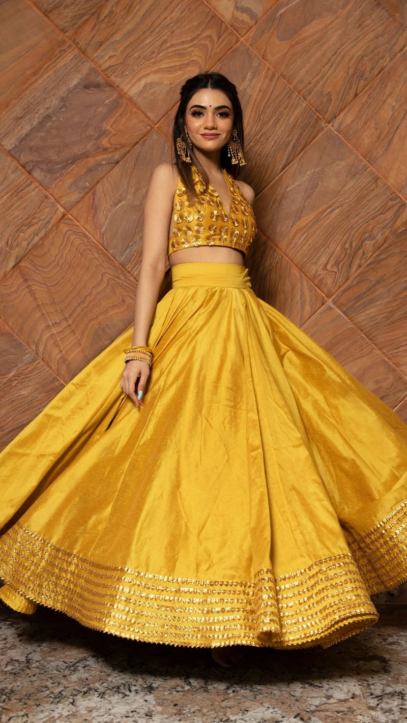 Yellow Cotton Silk Lehenga Set - Ria Fashions