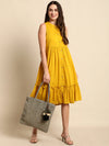 Yellow Cotton Sleeveless A line Dress - Ria Fashions