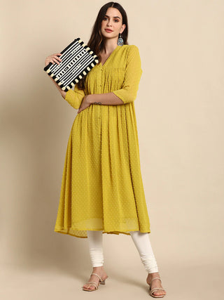 Mustard Solid Poly Chiffon Dress - Ria Fashions