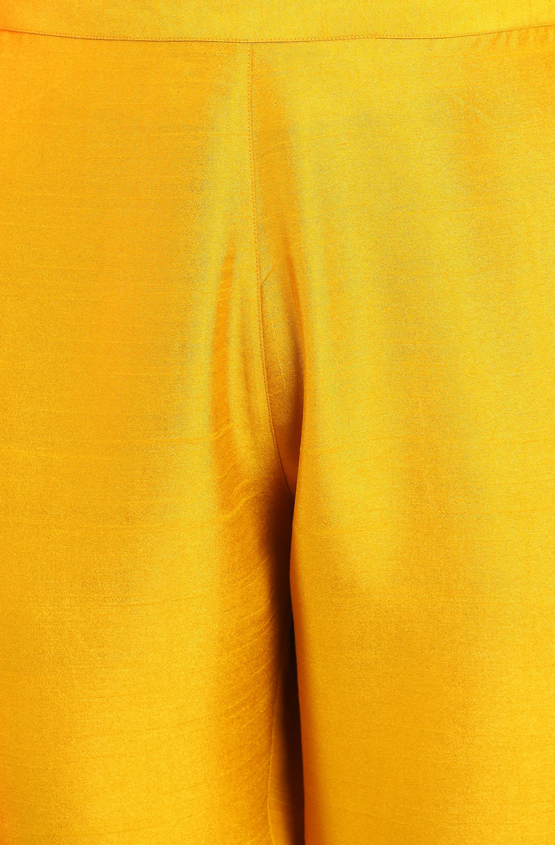 Solid Mustard Poly Silk Kurta-Pant Set