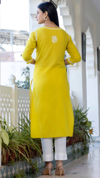 Cotton Yellow Embroidered Chikankari Suit Set - Ria Fashions