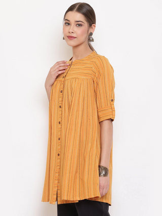 Cotton Yellow Flared Printed Tunic