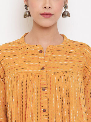 Cotton Yellow Flared Printed Tunic