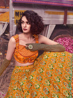 Yellow Chinon & Art Silk Heavy Embroidered Lehenga Choli Set with Dupatta