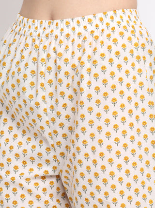 Cotton Yellow Printed Anarkali Suit with Chiffon Dupatta - Ria Fashions
