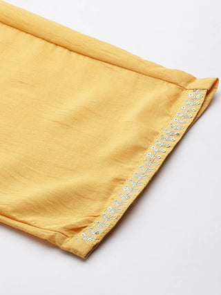 Silk Blend Yellow Thread Embroidered Suit Set with Organza Dupatta