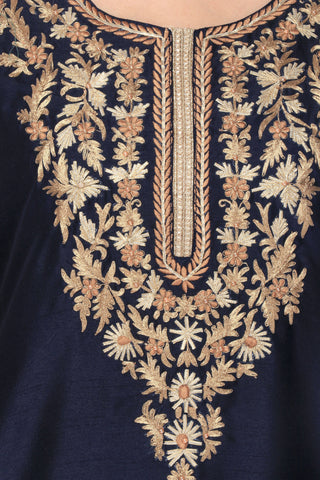 Navy Blue Chanderi Silk  Designer Kurta - Ria Fashions