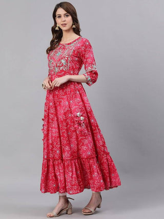Pink Bandhani Print Anarkali Kurta - Ria Fashions