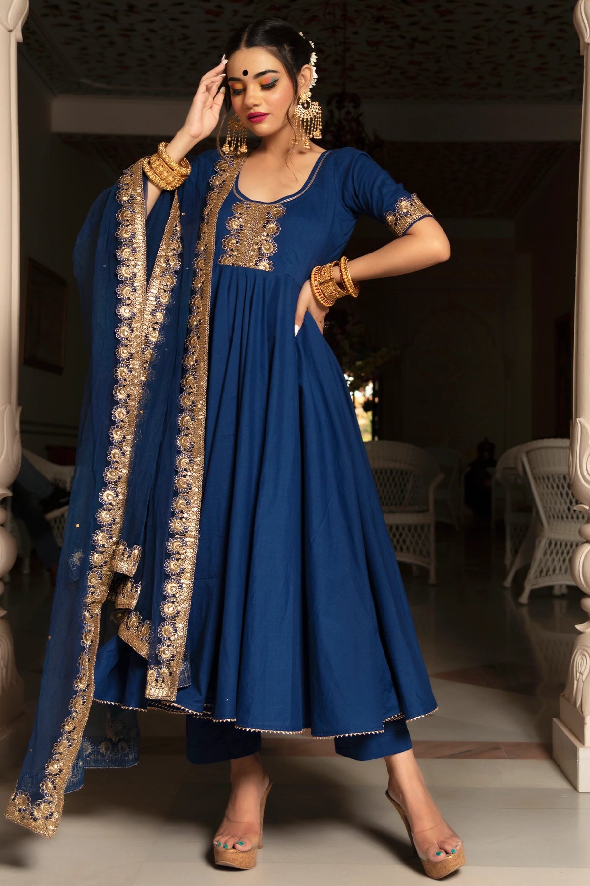 Cotton Blue Anarkali Suit Set | Indian Ethnic wear online USA Ria Fashions Cotton Blue Anarkali Suit Set | Indian Ethnic wear online USA Ria Fashions